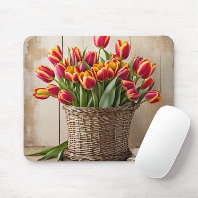 Mousepad Tulipas de primavera no Wicker Basket (Com mouse)