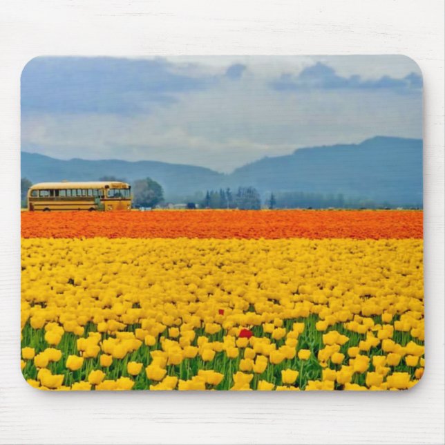 Mousepad Tulipas e auto escolar amarelos (Frente)