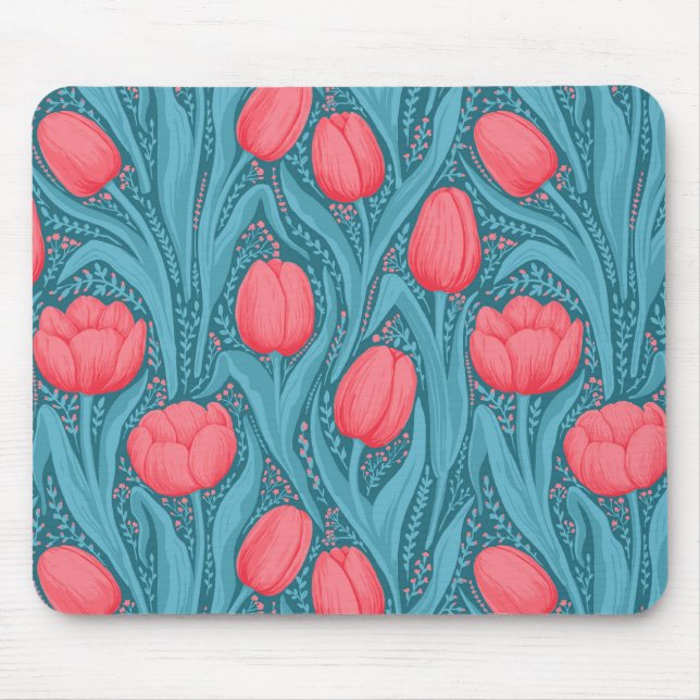 Mousepad Tulipas em azul e vermelho (Frente)