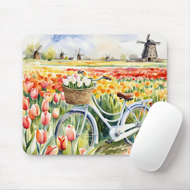 Mousepad Tulipas Neerlandesas No Cesto De Bicicletas (Com mouse)