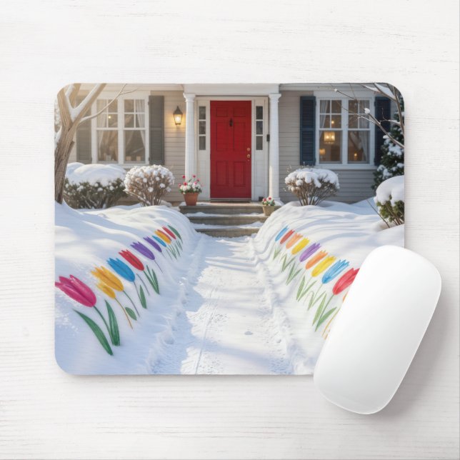 Mousepad Tulipas Pintadas Em Bancos De Neve (Com mouse)