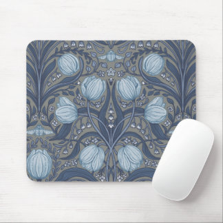 Mousepad Tulipas Retro Nouveau em azul e estanho
