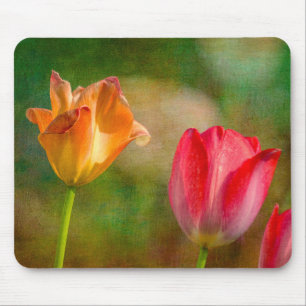 Mousepad Tulipas vermelhas e amarelas em fundo texturizado