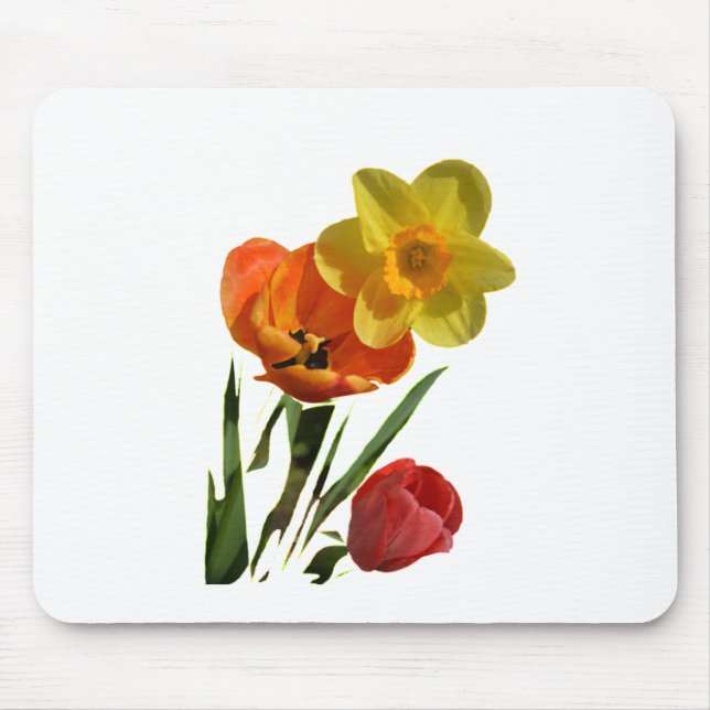 Mousepad Tulipas vermelhas e flores de narciso amarelo (Frente)