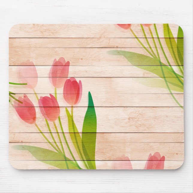 Mousepad Tulipas Vermelhas sobre o Fundo da Madeira Limpa (Frente)