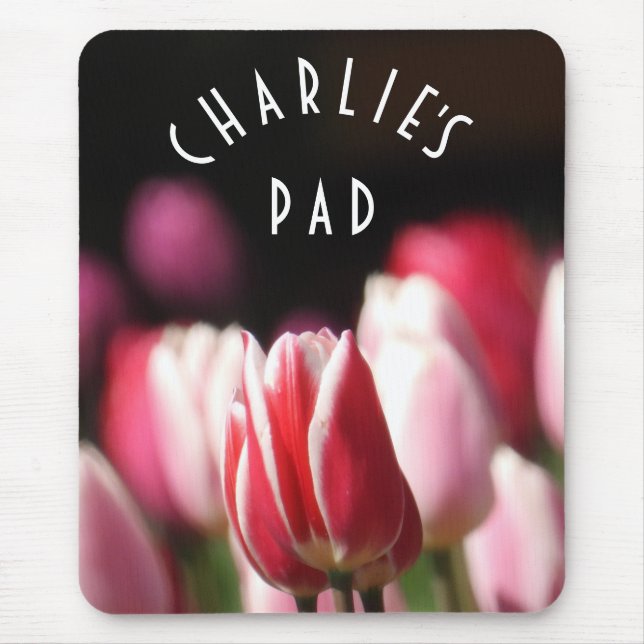 Mousepad Tulipas Vermelhos, Brancos e Rosa Modernos (Frente)