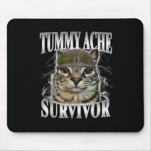 Mousepad Tummy Ache Survivor Engraçado Meme Gato