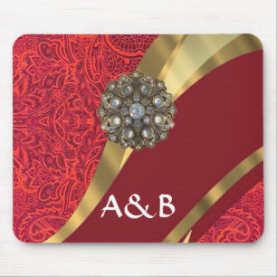 Mousepad Turbilhão vermelho damasco e ouro