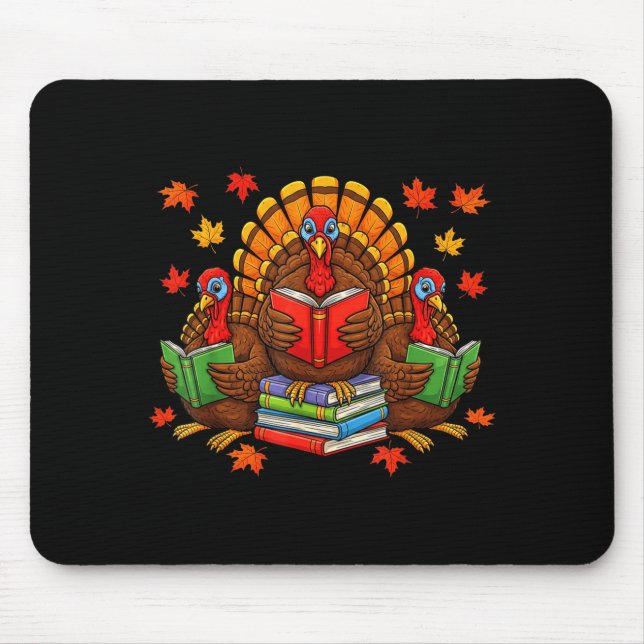 Mousepad Turkey Reading Books Teacher Fall Thanksgiving Boo (Frente)