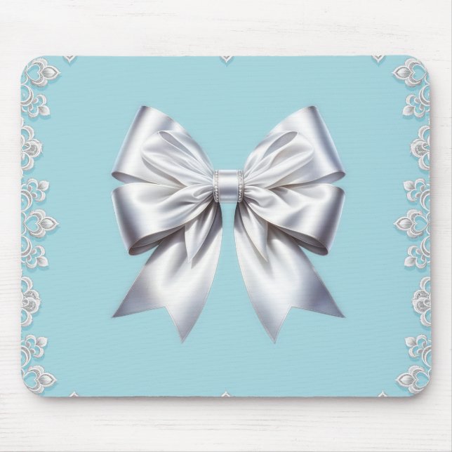 Mousepad Turquesa Azul de Ovo de Robin Grande Laço Branco N (Frente)