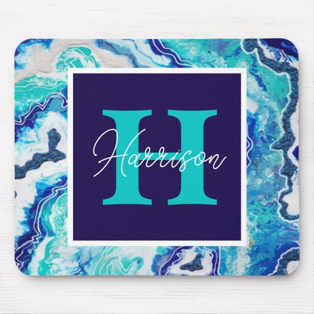 Mousepad Turquesa e Blue Marble Monograma (Frente)
