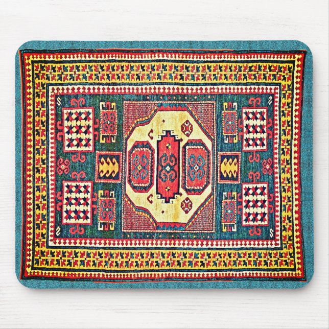 Mousepad Turquesa e Rosa Red Kazak Oriental Rug Design (Frente)