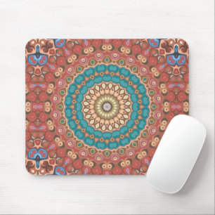 Mousepad Turquesa e Terracota Padrão Geométrico de Mandala