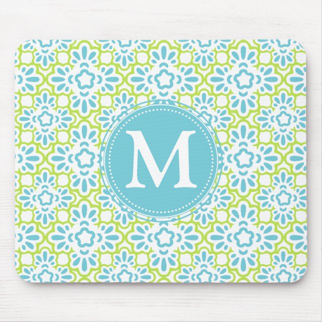 Mousepad Turquesa elegante do damasco do Arabesque (Frente)