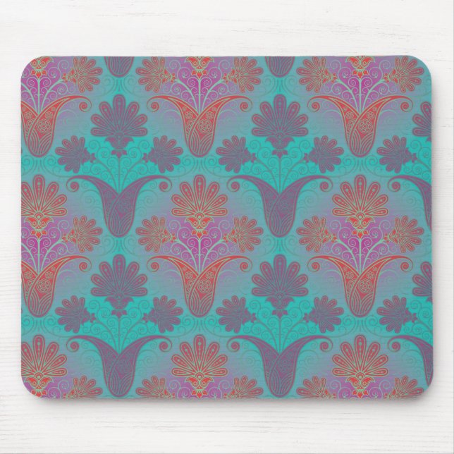 Mousepad turquesa funky e damasco magenta (Frente)