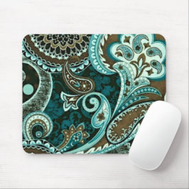 Mousepad Turquesa Marrom Paisley Vintage