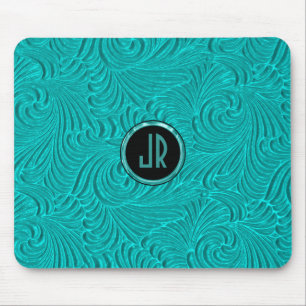 Mousepad Turquesa Monograma Emboscada Damasco Floral