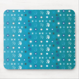 Mousepad Turquesa na moda, branca, estrelas e flocos de nev