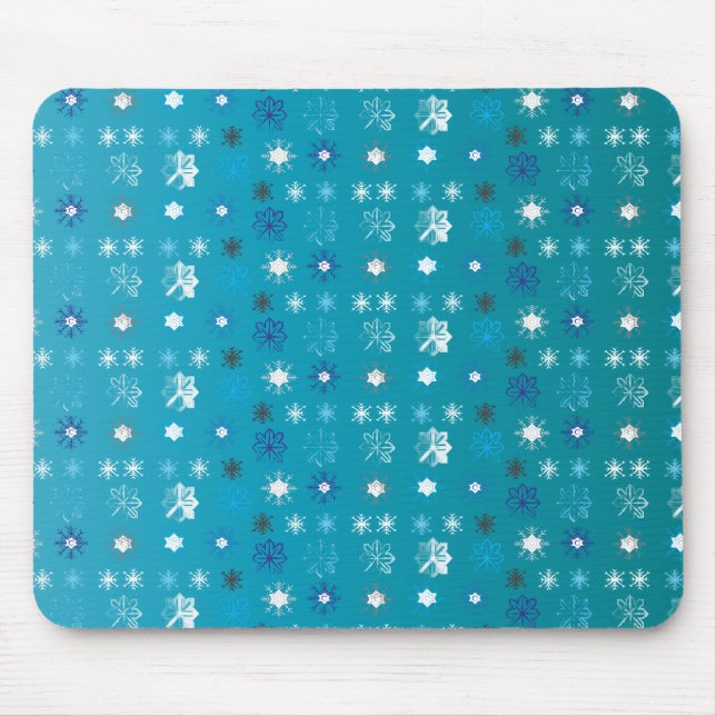 Mousepad Turquesa na moda, branca, estrelas e flocos de nev (Frente)