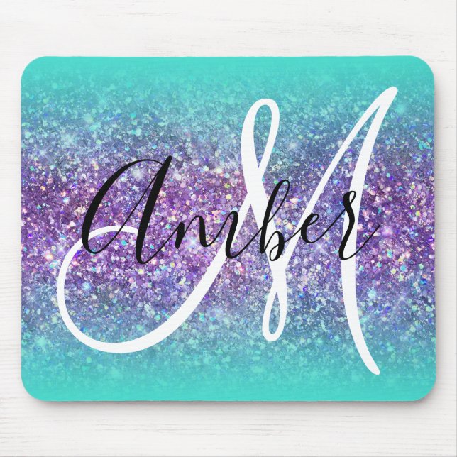 Mousepad Turquesa Ombre Purple Glam Glitter Monograma (Frente)