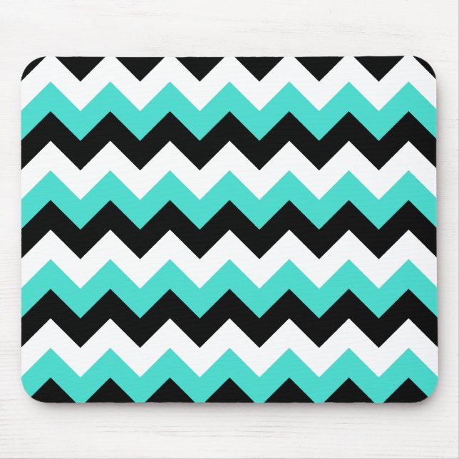 Mousepad Turquesa Preto e Branco Chevron (Frente)