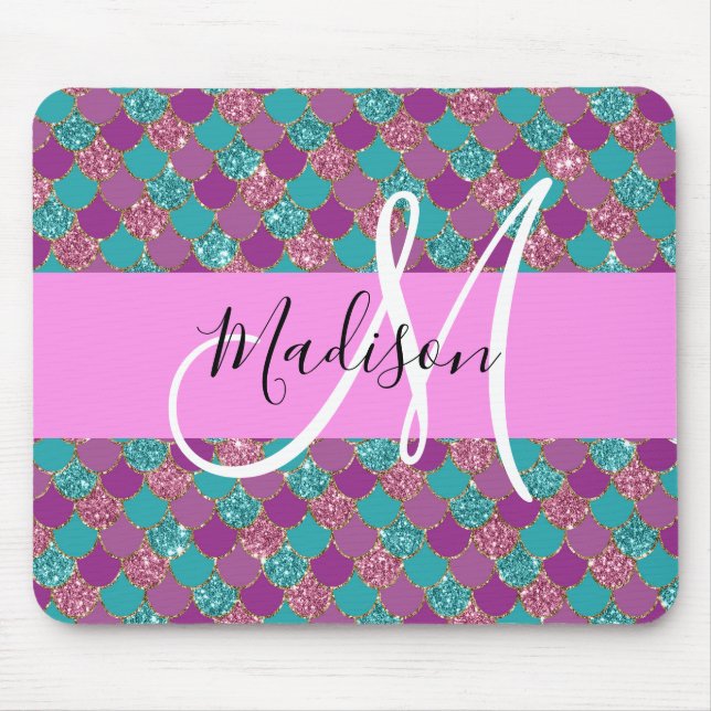 Mousepad Turquesa Roxa Sereia Glitter Glitter Sparkles Mono (Frente)