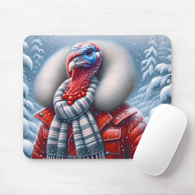 Mousepad Turquia Vestindo Um Casaco Vermelho (Com mouse)