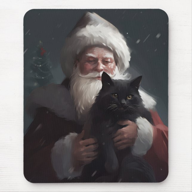 Mousepad Tuxedo Cat Com Papai Noel Natal Festivo (Frente)