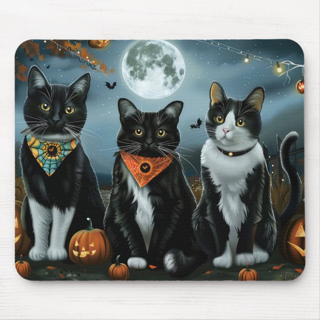 Mousepad Tuxedo Cat Halloween Spooky (Frente)