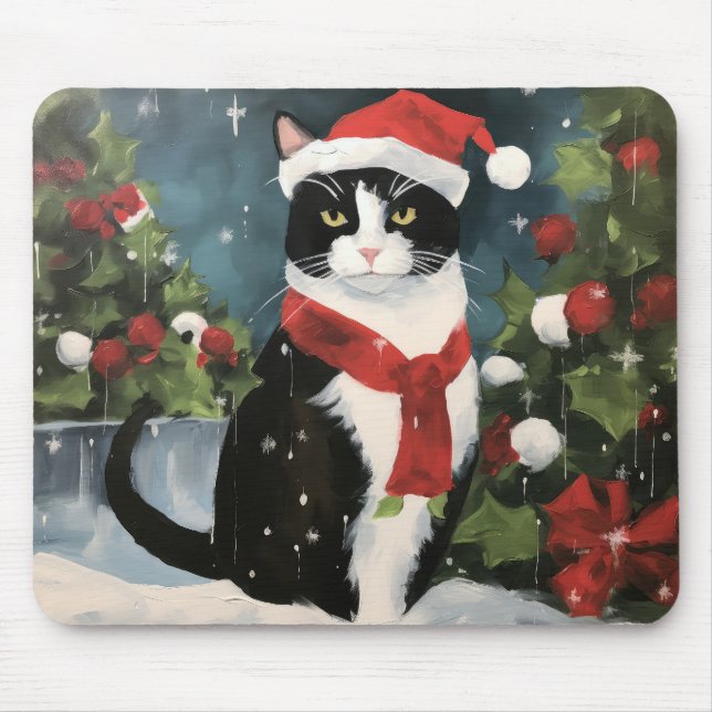 Mousepad Tuxedo Cat no Natal da Neve (Frente)