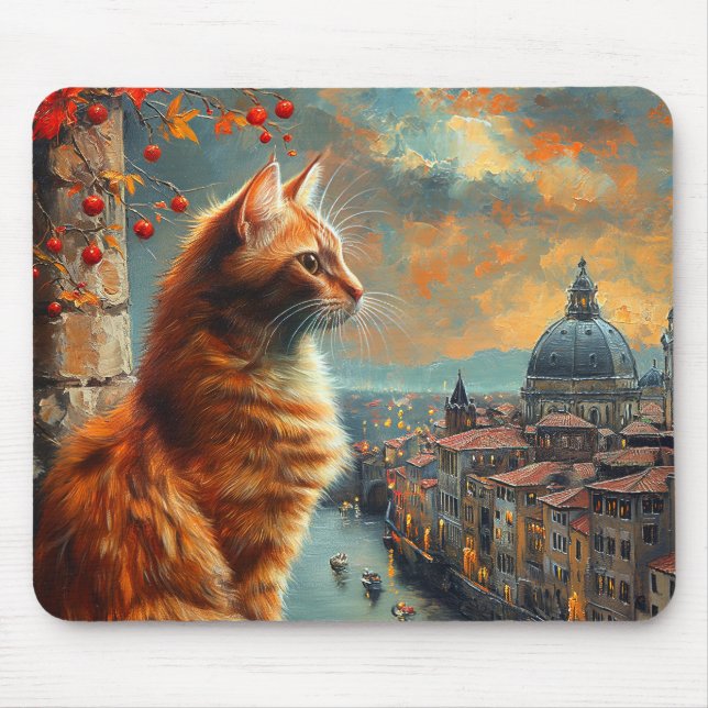 Mousepad Twilight in Venice | Ginger Cat on a Canal (Frente)