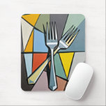 Mousepad Two Forks on Geometric Abstract Background<br><div class="desc">Two forks elegantly crossed over one another create a striking focal point against a vibrant geometric abstract background</div>
