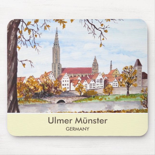 Mousepad Ulm Minster Alemanha: Pintura de Farida Greenfield (Frente)