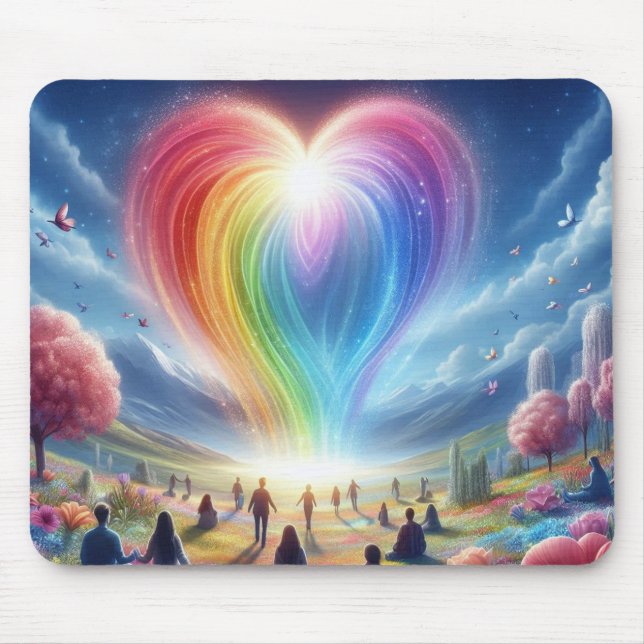 Mousepad Um Arco-íris de Amor Flutuando Sobre as Pessoas em (Frente)
