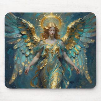 Mousepad Um belo anjo de ouro e turquesa