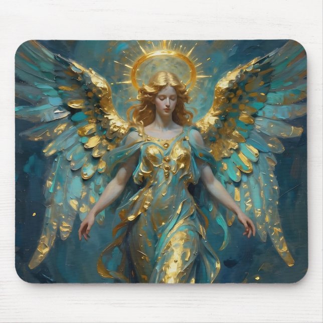 Mousepad Um belo anjo de ouro e turquesa (Frente)