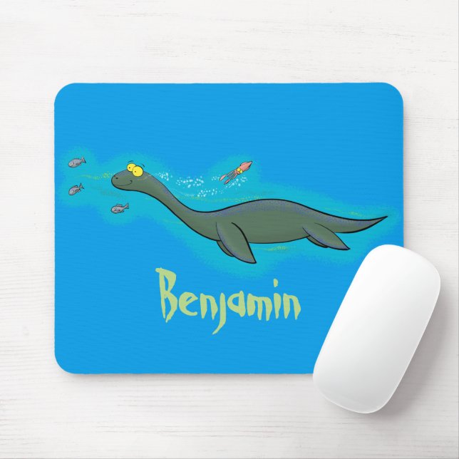 Mousepad Um belo e feliz cartoon de monstro do mar, plesios (Com mouse)