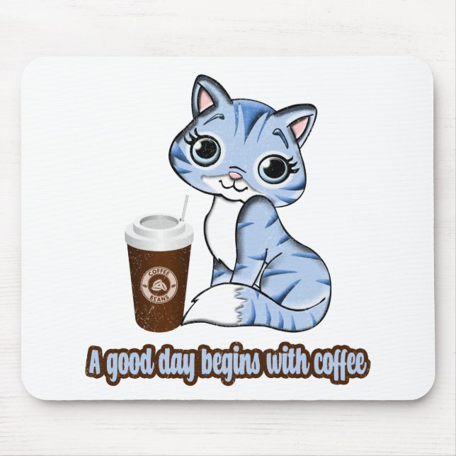 Mousepad Um Bom Dia Começa Com Café | Gatos E Café (Frente)
