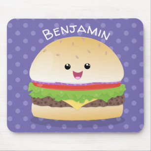 Mousepad Um bonito e feliz desenho animado do hambúrguer ka