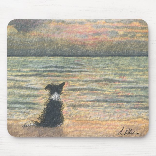 Mousepad Um cão de border collie diz olá! à manhã (Frente)