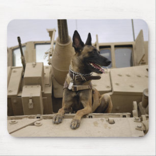 Mousepad Um cão de funcionamento militar senta-se em um