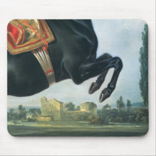 Mousepad Um cavalo preto que executa o Courbette