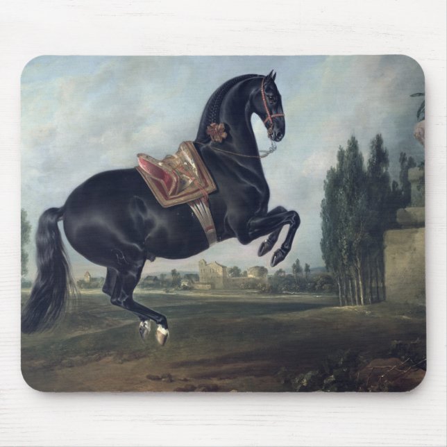 Mousepad Um cavalo preto que executa o Courbette (Frente)