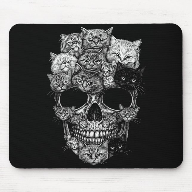 Mousepad Um crânio mas seus gatos Kitty esqueleto Halloween (Frente)