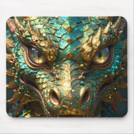 Mousepad Um Dragão Místico Turquesa e Dourado