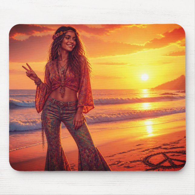 Mousepad Um Espírito Livre na Praia com Calças Larga (Frente)