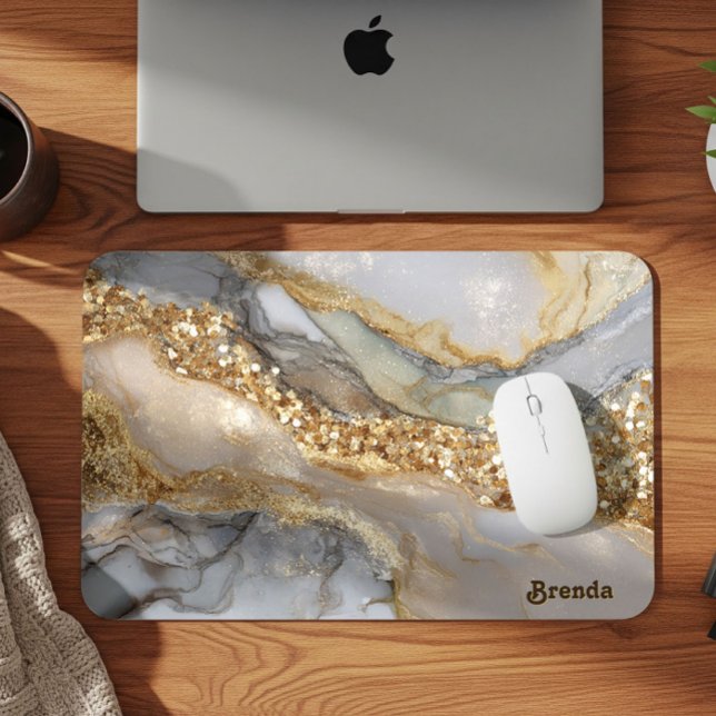 Mousepad Um fundo de mármore branco e dourado luxuoso (Criador carregado)