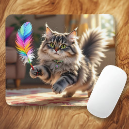 Mousepad Um gato fofo bonito perseguindo uma pena