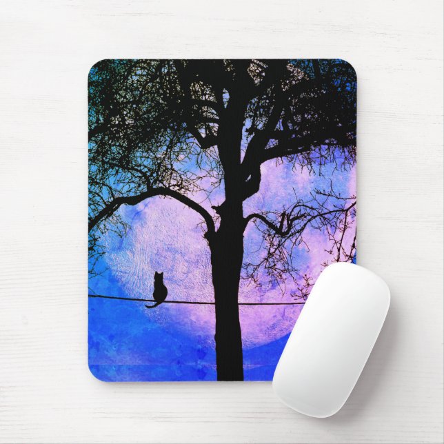 Mousepad Um gato preto em uma lua cheia de fio (Com mouse)