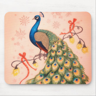 Mousepad Um Pavão de Natal Sentado Lindamente em um Grosso
